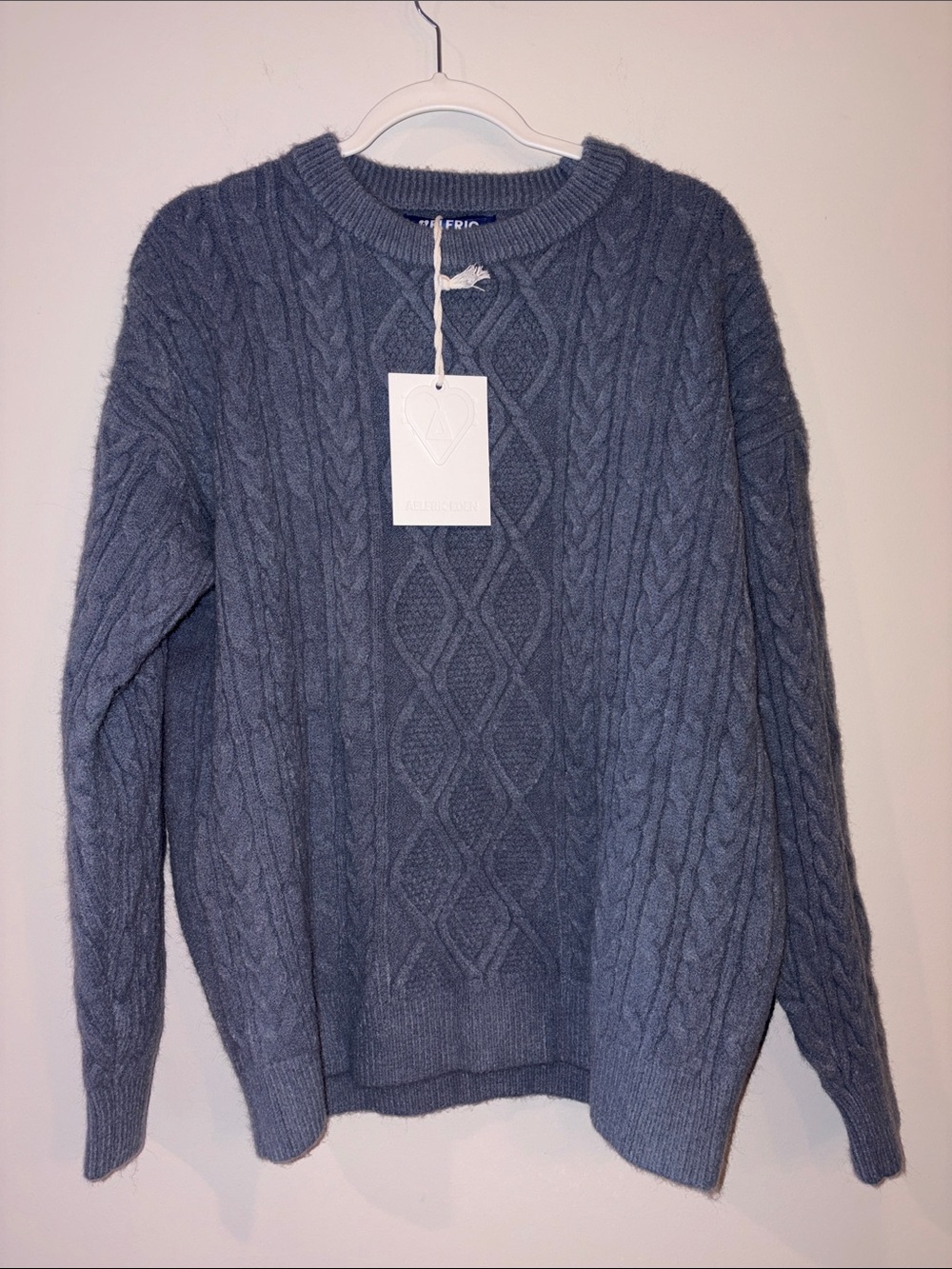 Elfric Eden Cable Knit Crewneck Sweater in Slate Blue